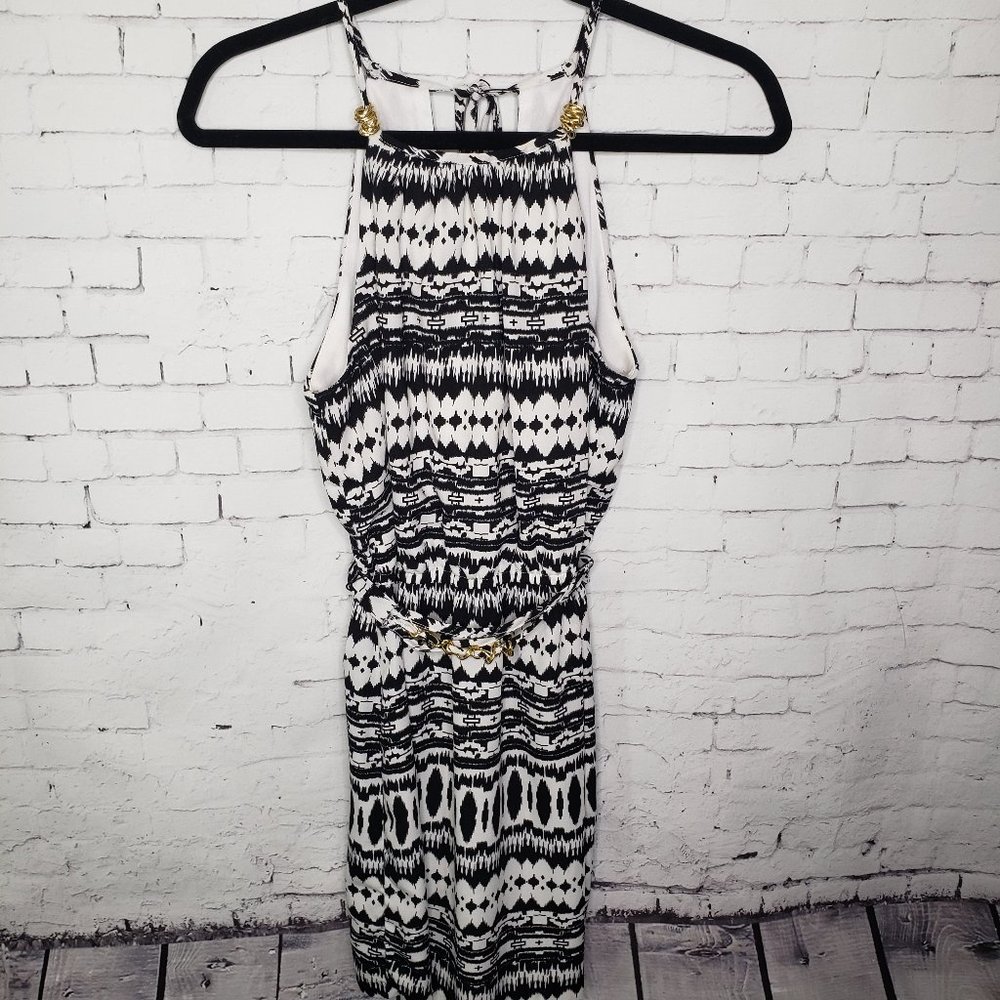 Teeze Me Black White Halter Abstract Dress Small Clubbing Nightlife Outfit